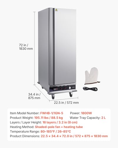 VEVOR Commercial Electric Food Warmer 16 Tier Stainless Steel Single-Door - size: 16 Tier