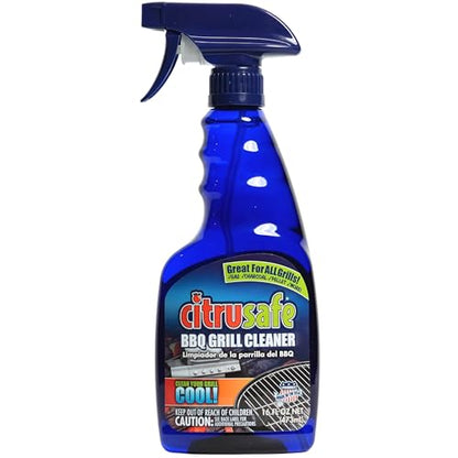 Citrusafe BBQ Grill Cleaner Spray for Outdoor Grill 16 OZ – Safe Heavy Duty Cleaner for Burnt Food & Grease – Degreases & Cleans Grates, Racks, Pellet, Ovens, Flat Top Grills, and Electric Smokers