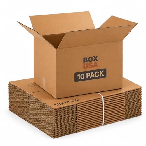 BOX USA Moving Boxes Holds 65lbs, 18"L x 14"W x 12"H (10-Pack) Medium - Corrugated Cardboard Box for Shipping, Mailing, Packing, Packaging and Storage - size: Med 10-Pk 18x14x12"