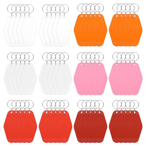 Blank Hotel Keychain Tags [60PCS] - Plastic Rhombus Blank Motel Keychain with Key Rings - color: Glitter Clear/Orange/White/Pink/Red/Wine
