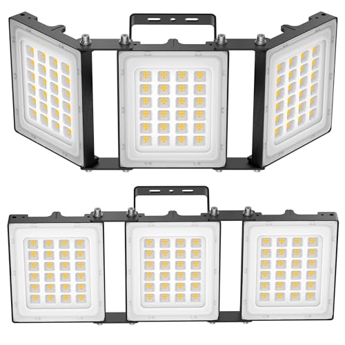 SOLLA 300W LED Outdoor Flood Light, 30000LM Super Bright Stadium Light, 6000K Daylight White, IP66 Waterproof 3 Heads Adjustable Outdoor Floodlights, Backyard, Court, Garden(2 Pack) - size: 300 Watt 2 Pack