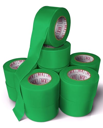 ACE Supply Green Flagging Tape 12 Pack - Non-Adhesive Survey Tape - 1.5 Inch Width, 150 Ft Length, 2 Mil - Tree Marking Ribbon, Surveyors Ribbon - color: Green, size: 12 Pack