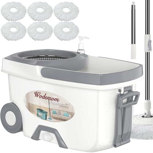 Traditional Large Spin Mop and Bucket, 2 Gal Capacity, White - size: Large - 6 Refills - White