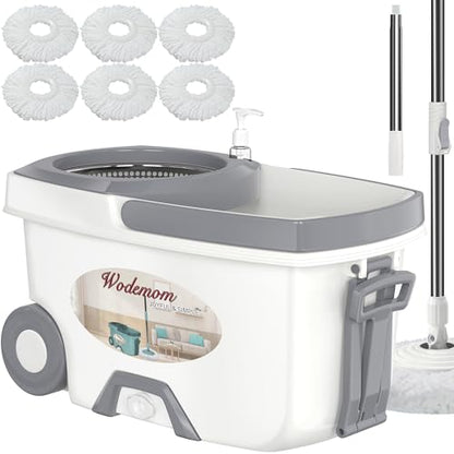 Traditional Large Spin Mop and Bucket, 2 Gal Capacity, White - size: Large - 6 Refills - White