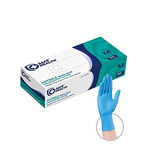 Safe Health Nitrile Exam Gloves – 4 mil, Latex-Free, Powder-Free, Disposable, Blue, Medical Grade, Food, Cleaning Use - size: Large, style: Royal Blue - Box of 100