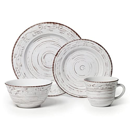 Pfaltzgraff Trellis White 16-Piece Stoneware Dinnerware Set, Service for 4, Distressed White Finish, Microwave & Dishwasher Safe Plates and Bowls - color: Distressed White