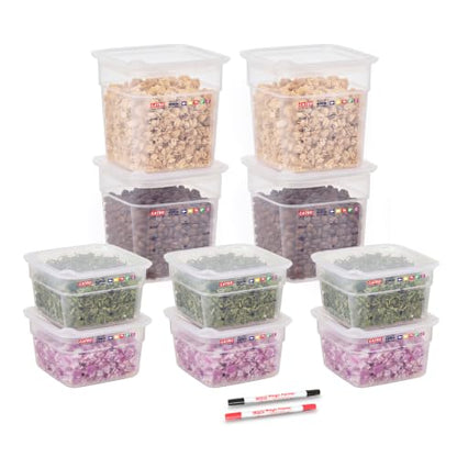 10-Pack Mini Food Storage Containers with Sealing Lids, Small Built-in Label Area Translucent Container Set, Commercial Grade, BPA-Free, Microwave Safe, 6 x 20 oz & 4 x 36 oz, 2 Markers Included