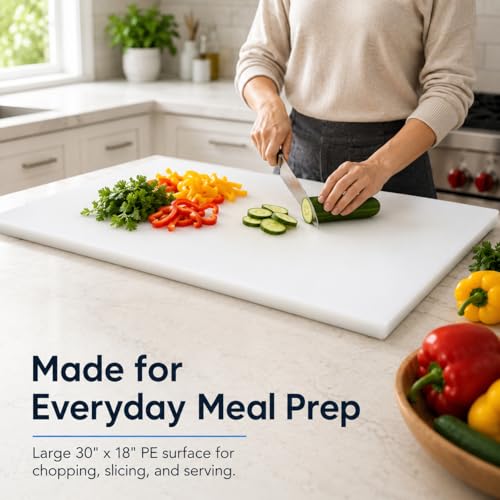 Commercial Cutting Board, Plastic Poly Kitchen Board Dishwasher Safe, Heavy Duty Food Prep Surface for Restaurant Use (30"L x 18"W x 0.57"Th) - color: White, size: 30"L x 18"W