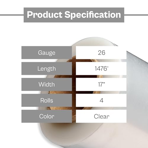 PSBM 4 Rolls 17 Inch x 1476 Feet 26 Gauge Pre-Stretched Film/Wrap, Industrial Strength Clear Shrink Plastic Wrap for Moving, Packing, Shipping, Pallet Wrapping & Storage - size: 17 Inch, style: 26 GA