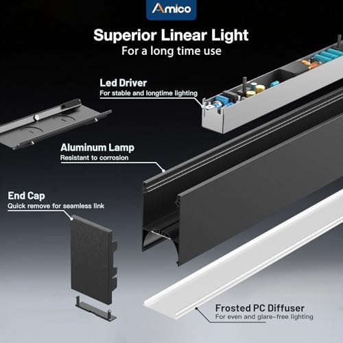 Amico 4Pack 4FT LED Linear Light, 33W/40W/50W, 0-10V Dimmable, ETL