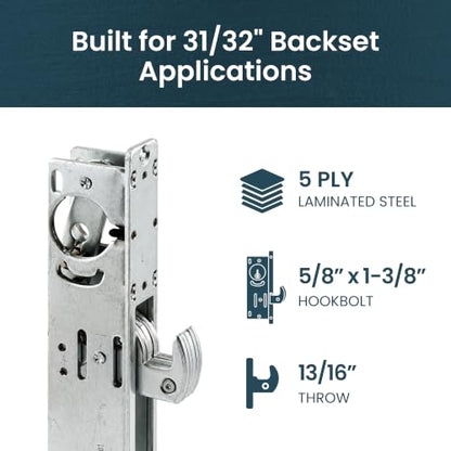Keyed Hookbolt Set, Turnknob, Aluminum Silver, 31/32" - color: Aluminum Silver, size: 31/32" Backset, style: Turnknob