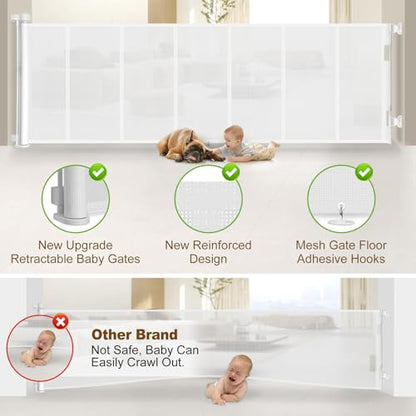 Miumoon 150 inch Reinforced Retractable Baby Gates 34 inch Tall - color: White, size: 34" Tall x 150" Wide