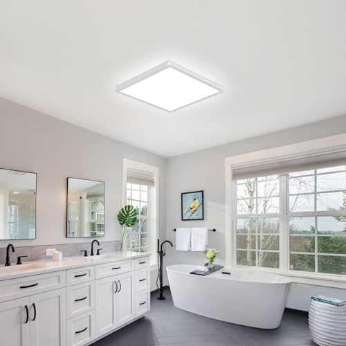 DELIPOP 2 Pack Flush Mount Ceiling Light, 12 Inch 24W Ultra Thin Square LED Ceiling Light, 6500K Cool White Low Profile Light Fixture for Living Room Bedroom Bathroom Kitchen Dining Room Corridor - size: 12in-6500K-2Pack