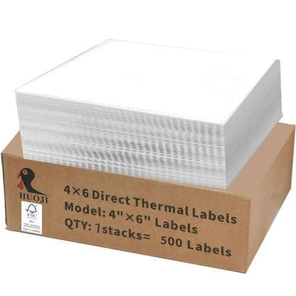 HUOJI 4x6 Thermal Labels, Perforated, 500/Stack, Commercial Grade - size: 1 Stack | 500 Labels