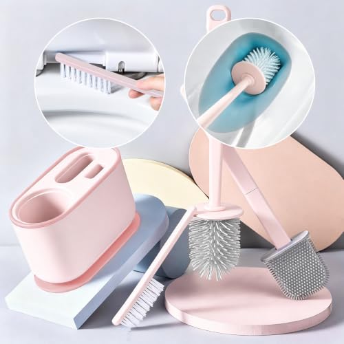 Toilet Brush Set, Bathroom Accessories, Toilet Bowl Cleaners, Deep Cleansing Multifunctional Hanging Toilet Brush Set for Bathroom(Cherry Blossom Pink) - color: Cherry Blossom Pink