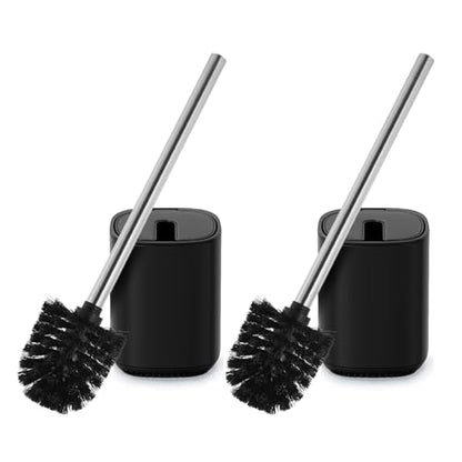 Toilet Brush and Holder Set Toilet Bowl Brush Stainless Steel Automatic Open lid Toilet Bowl Cleaner Brush Set Toilet Scrubber Kit Toilet Cleaning Brush for Bathroom - color: Black