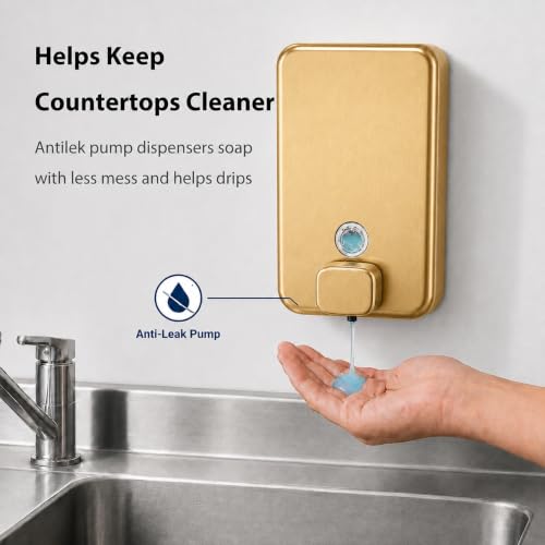 Commercial Wall Mount Soap Dispenser - Stainless Steel Bathroom Hand Soap 38.8oz Liquid - Anti-Leak Pump and Large Capacity Brushed Refillable - size: Vertical 42.4oz G