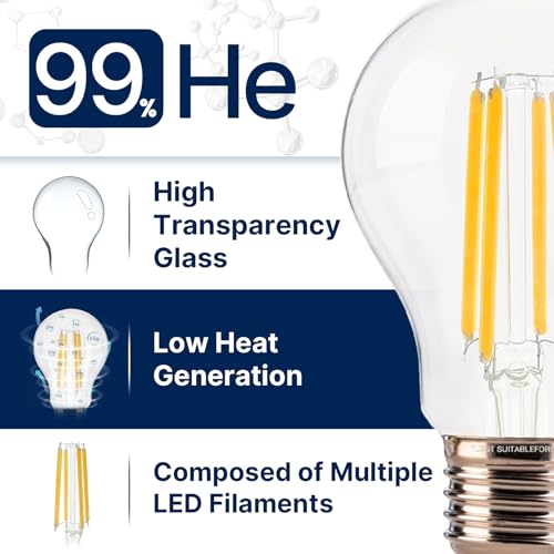 FLSNT 100W Equivalent A19 LED Light Bulbs, Efficient 12W, 1600Lumens, 2700K Soft White, CRI82, E26 Base LED Filament Light Bulbs, Clear Glass, 8Pack, Dimmable - color: 100w 2700k Soft White, size: 8 Count (Pack of 1)