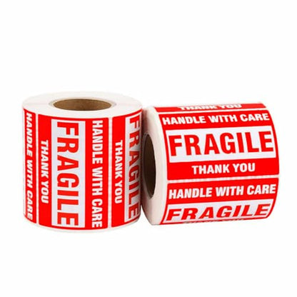 3 x 2 Inch Handle with Care 1000 Fragile Stickers for Shipping Moving Glass Permanent Adhesive Fragile Labels (1 Roll, 500 Labels),Pack of 2 Rolls