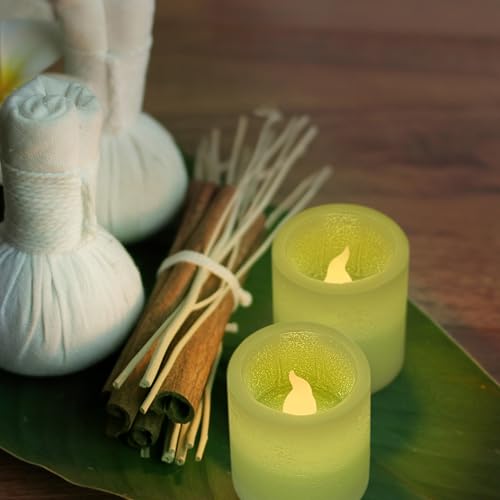 FURORA LIGHTING Green Marble Real Wax Votive LED Candles, 6-Pack - color: Green Flat Top, Real Wax