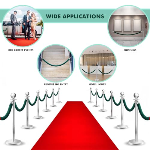 Woanger 8 Pack 5 Feet Velvet Stanchion Rope Crowd Control, Dark Green - color: Dark Green, size: 5 Feet