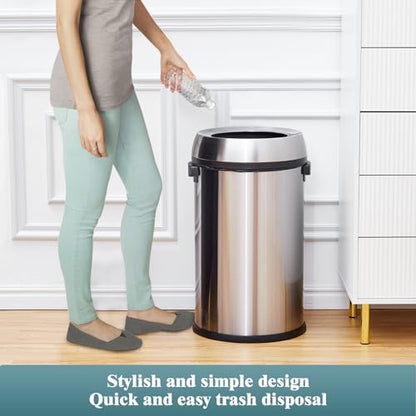 Garvee 17 gal Trash Can, Fingerprint-Proof Stainless Steel Swing Top Garbage Can, Heavy Duty Commercial Round Trash Bin with Swing Lid for Restaurant, Home, Office, Silver - color: Silver, size: 17 Gallon Swing Top