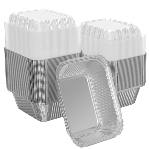iHomeSet 100 Pack 1 lb Aluminum Foil Pan 16 oz with Clear Plastic Lids - size: 1 lb (Pack of 100), style: Tin Pans with Plastic Lids