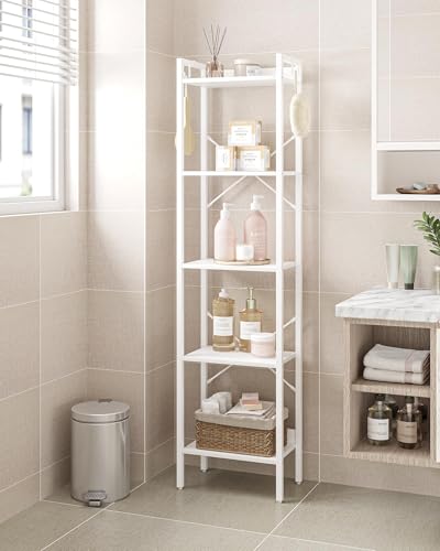 Hzuaneri Bookshelf, Book Shelf, Industrial Bookcase with 2 Hooks - color: White, size: 9.4"D x 15.7"W x 63"H