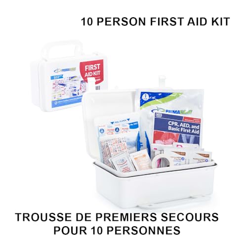Primacare KC-10PP 10 Person Compact First Aid Kit, 8"x5"x3", with 102 Pieces Emergency Medical Supplies, Portable Kits for Home, School and Office, Wall Mount, White - size: 10 Person Kit