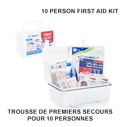 Primacare KC-10PP 10 Person Compact First Aid Kit, 8"x5"x3", with 102 Pieces Emergency Medical Supplies, Portable Kits for Home, School and Office, Wall Mount, White - size: 10 Person Kit