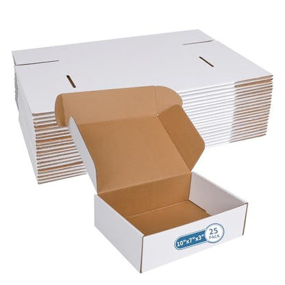 Fishat 10" x 7" x 3" White Corrugated Cardboard Shipping Boxes Set of 25 - size: 10" x 7" x 3"