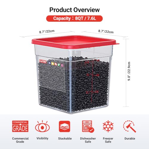 2 Pack 8 QT Commercial Food Storage Containers with Lids, Clear Square Containers for Pet Food, Flour, Sugar, Rice and Dry Food Storage with FIFO Label Area - size: 2 X 8.0(QT)