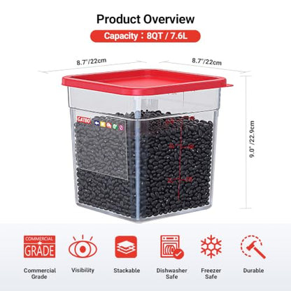 2 Pack 8 QT Commercial Food Storage Containers with Lids, Clear Square Containers for Pet Food, Flour, Sugar, Rice and Dry Food Storage with FIFO Label Area - size: 2 X 8.0(QT)