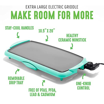 GreenLife 20" Extra Large Electric Griddle, Turquoise - color: Turquoise