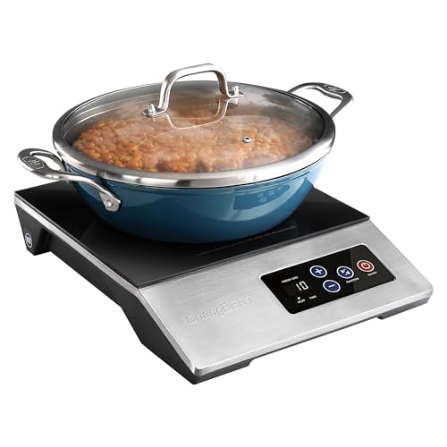 ChangBERT 1800W Commercial Grade Induction Cooktop, NSF Certified Portable Large 8" Heating Coil, 12" Heat Resistant Cooking Surface Premium Stainless Steel Pro Chef Professional Burner Hot Plate - style: MobiCook Series