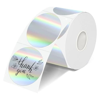 2 Inch Round Holographic Thermal Labels, Waterproof Direct Thermal Stickers, Self-Adhesive Circle Label for Small Business DIY Logo QR Code, Silver (200 Pcs/Roll) - color: Holographic Silver, size: 2 Inch