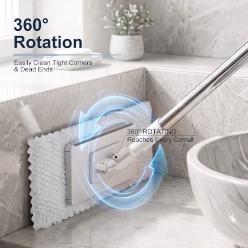 Masthome Snap Grip Mini Mop with Built-in Squeegee,30" Hands Free Clamp Mop - color: White Mini