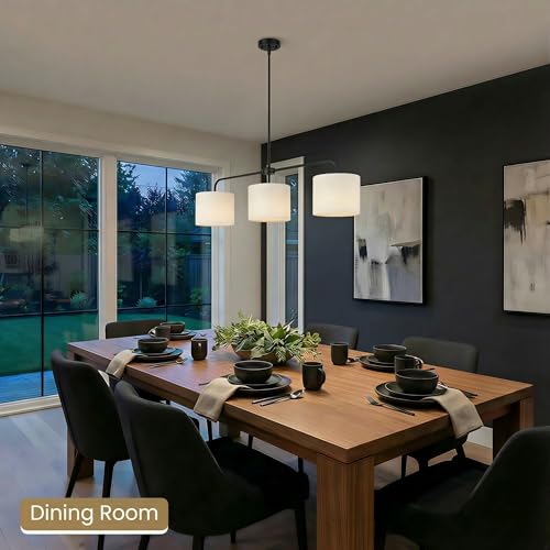 3-Light Black Linear Chandelier with Linen Beige Drum Shades, Modern Pendant Light Fixture for Kitchen Island, Dining Room, Living Room, Bedroom, E26 Base Compatible - color: 3 Light-Black
