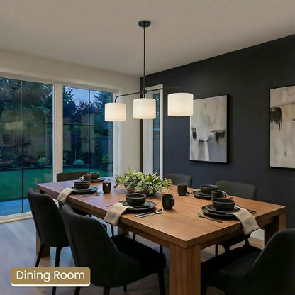 3-Light Black Linear Chandelier with Linen Beige Drum Shades, Modern Pendant Light Fixture for Kitchen Island, Dining Room, Living Room, Bedroom, E26 Base Compatible - color: 3 Light-Black