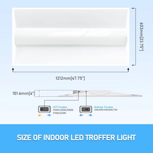 2x4 LED Troffer Light, 30W/40W/50W/60W/72W, 5CCT Selectable - size: 2x4 troffer - 4 Pack