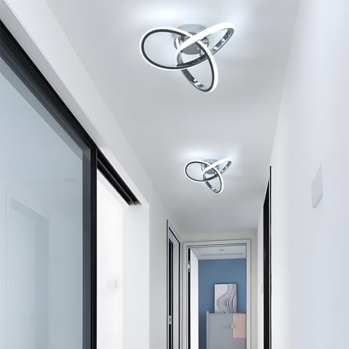 DELIPOP Modern Ceiling Light, 6500K Cool White Led Ceiling Light Fixture, Metal Curved Design Ceiling Lamp for Bedroom Hallway Bathroom Entryway Balcony Stair - color: Silver-6500K