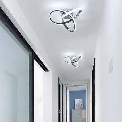 DELIPOP Modern Ceiling Light, 6500K Cool White Led Ceiling Light Fixture, Metal Curved Design Ceiling Lamp for Bedroom Hallway Bathroom Entryway Balcony Stair - color: Silver-6500K