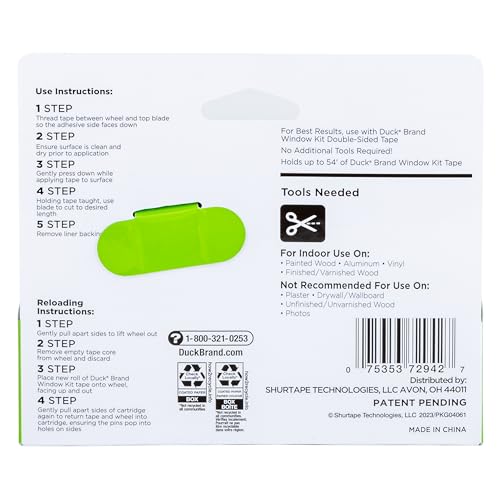 Duck Brand Window Kit Tape with Refillable Dispenser, 0.5 in x 24 Ft, Green - size: 1 Roll
