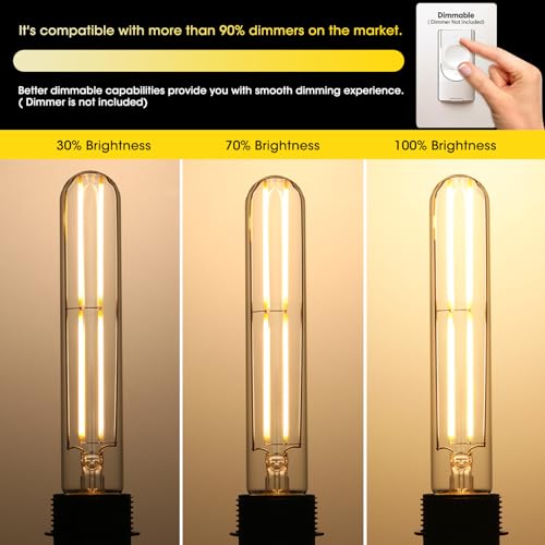 7.3" T10 Tubular LED Light Bulb, 60W Eq, Dimmable, Warm White 2700K, 6-Pack - color: Warm White, size: 7.3 Inch- 6 Count
