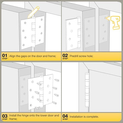 KOLET Ball Bearing Door Hinges, 4 x 4 Inches, Satin Gold, 6 Pack - color: Gold, size: 6 Pack