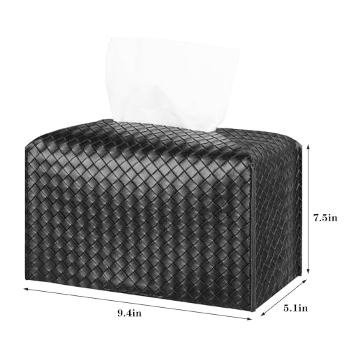 Tissue Box Cover Square Leather Facial Paper Holder, Black - color: Black, size: rectangle