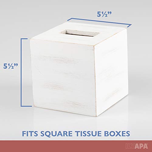 Ilyapa Rustic Wood Tissue Box Cover, Square - White, Farmhouse - color: Rustic White, size: 5" Square