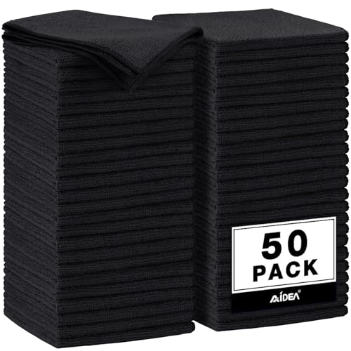 AIDEA Microfiber Cleaning Cloth Black 50PK, Microfiber Towels 11.5×11.5" - color: Black