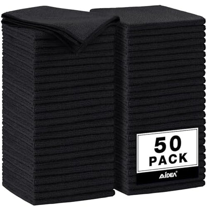 AIDEA Microfiber Cleaning Cloth Black 50PK, Microfiber Towels 11.5×11.5" - color: Black