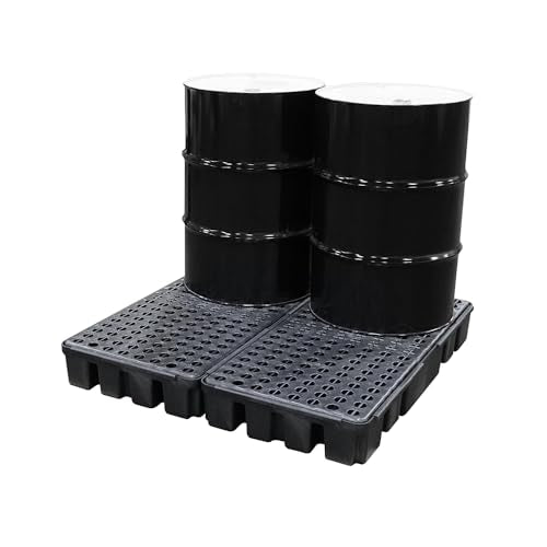 ENPAC 4 Drum Spill Containment Pallet, U-Connect Linking Modular Workstation, 72"x49"x6.5", 6000 lbs. Distributed Load Capacity, 76.5-Gallon Spill Capacity, EPA/OSHA Compliant, Made in USA - color: Black Recycled, size: 4 Drum